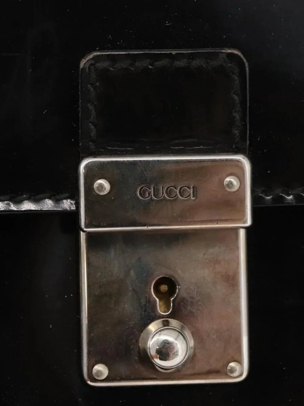 GUCCI Hand Bag Patent leather Black Silver 018 123 1003 Auth